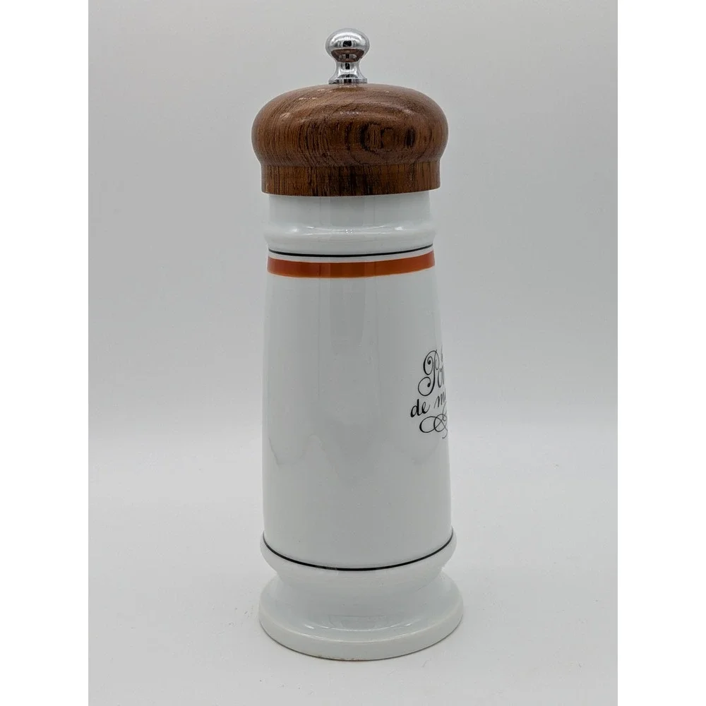 Vintage Porcelaine d'Auteuil Paris France Pepper Mill Grinder Wood Ceramic 8.75